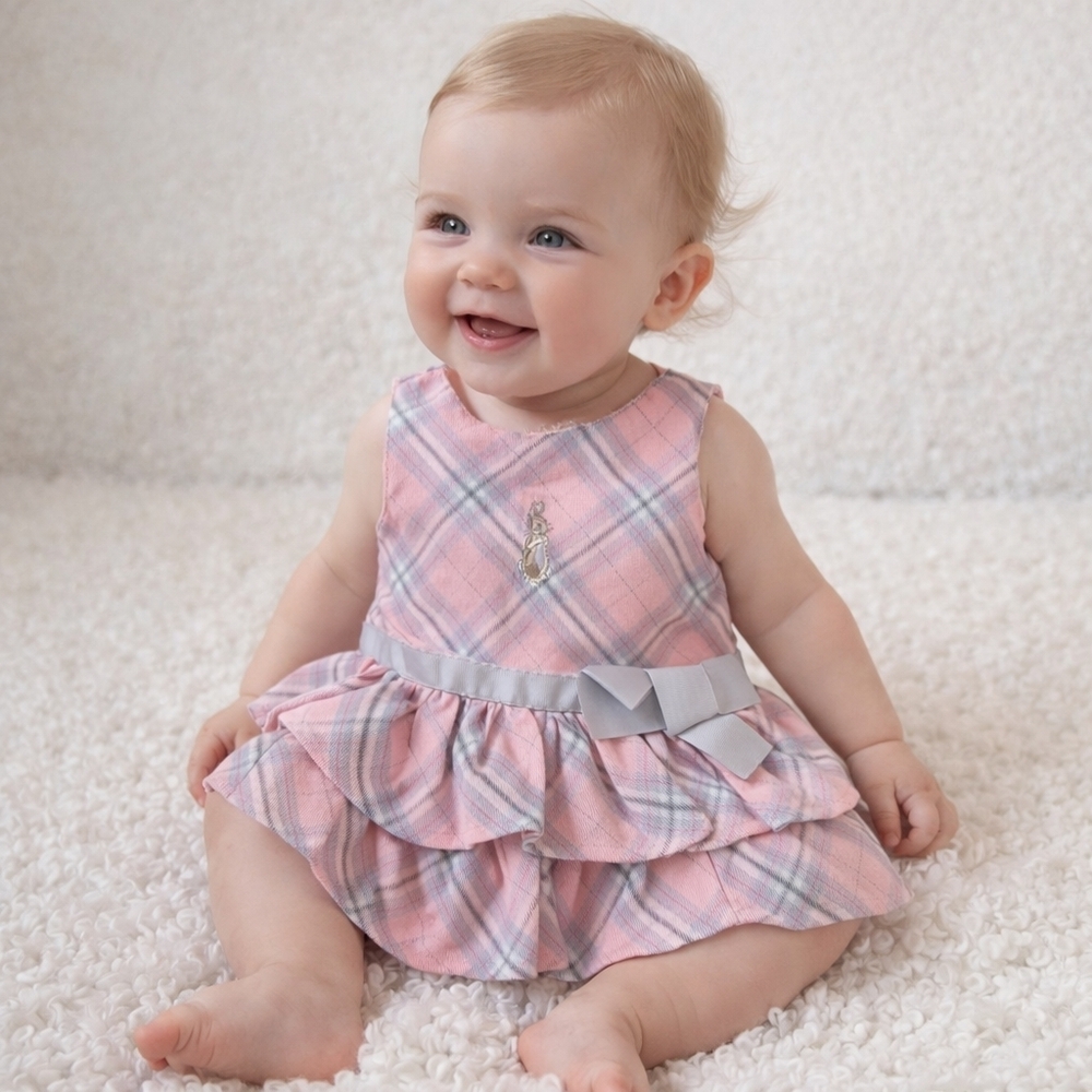 PETER RABBIT Pink Plaid Ruffle Dress 00 Infant Easter Preppy Classic Girl Silver